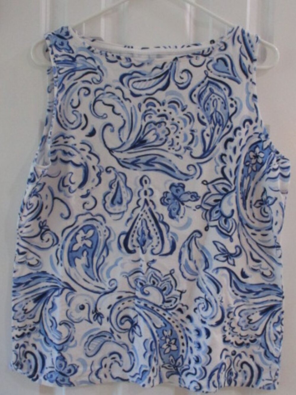 Talbots Floral Blue/White bateau neck tank top Sz Large